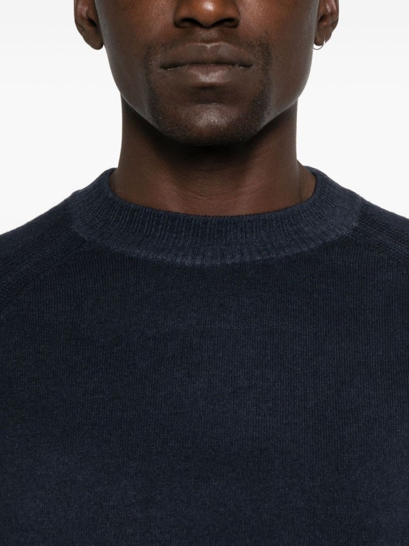 Daniele Fiesoli Deep Navy Blue Crew Neck Sweater In Wool-Cashmere Blend