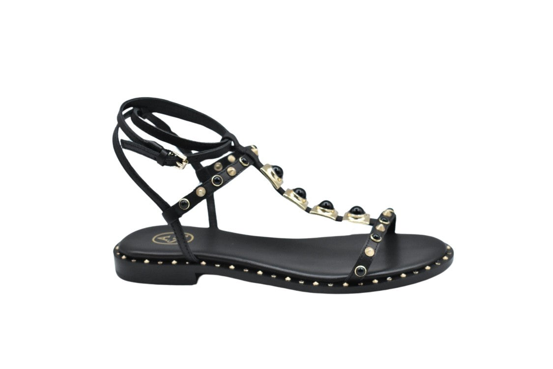 Ash Laced Flat Sandals With Studded Detailing And Ankle Straps