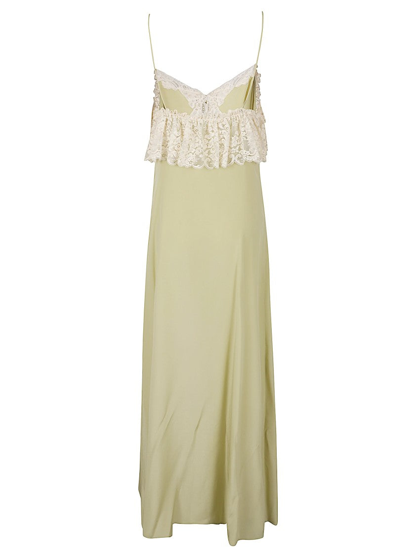 Chloé Silk Midi Dress With Ruffled Lace Trim And Spaghetti Straps