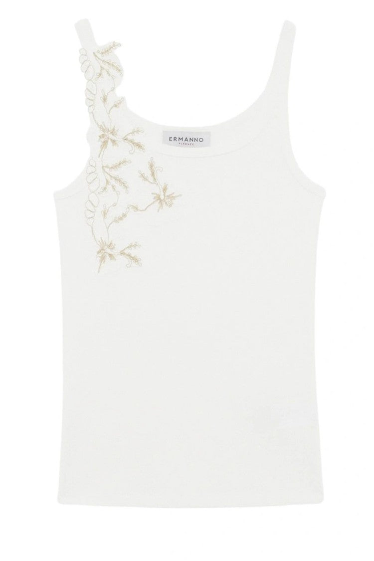 Ermanno Fitted Top With Floral Embroidery And Ribbed Texture
