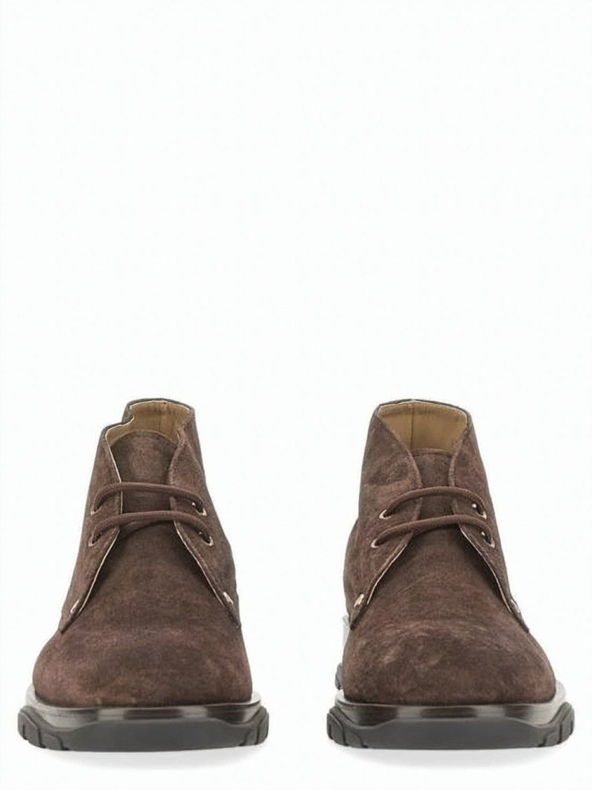 Alexander Mcqueen Ankle-High Suede Leather Boots With Textured Rubber Sole