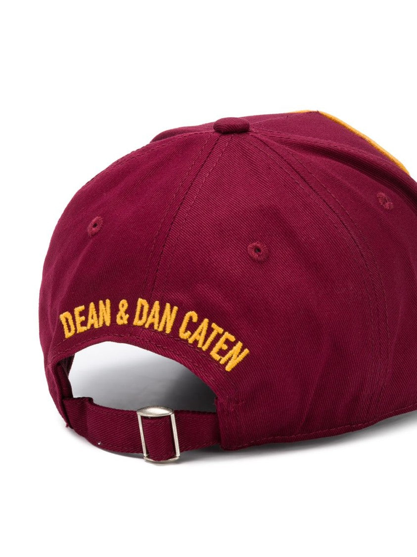 Dsquared2 Burgundy Cotton Baseball Cap With Logo Patch