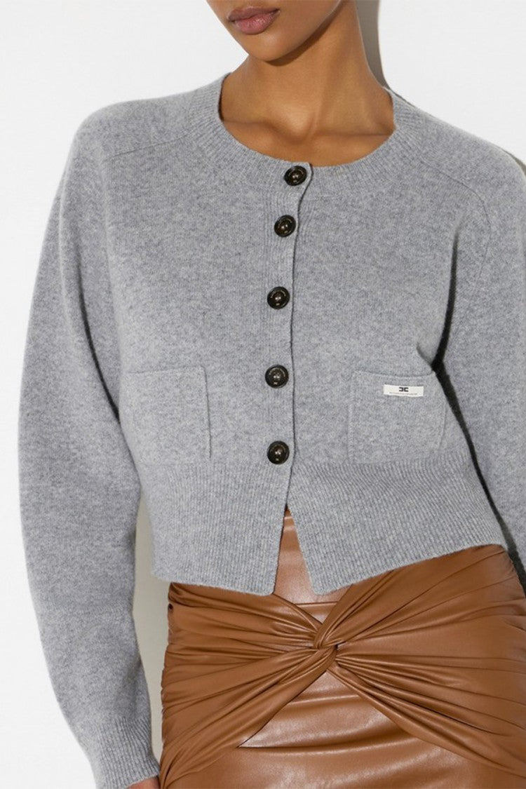 Elisabetta Franchi Grey Cropped Button Cardigan