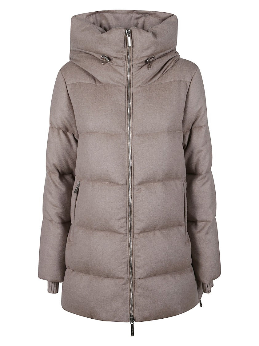 Moorer Padded Quilted Beige Coat With Hood