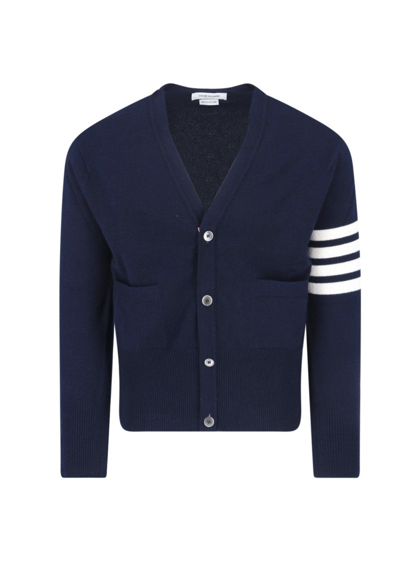 Thom Browne Navy Cashmere Cardigan With V-Neckline