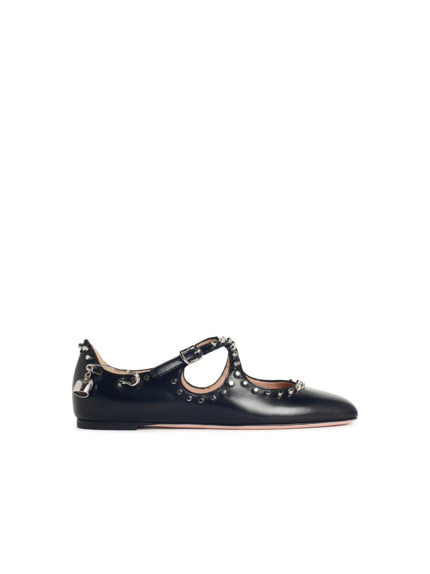 Bally 'Rina' Black Leather Ballet Flats With Studs
