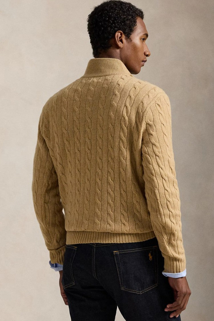 Polo Ralph Lauren Camel Cable-Knit Quarter-Zip Sweater