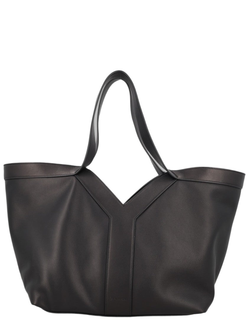 Saint Laurent Small Black Calf Leather Tote With Y-Seam Detail