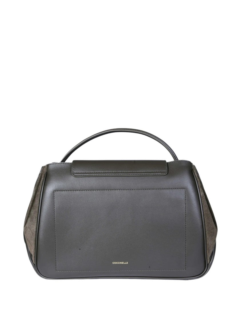 Coccinelle Structured Grey Leather Handbag With Suede Side Panels