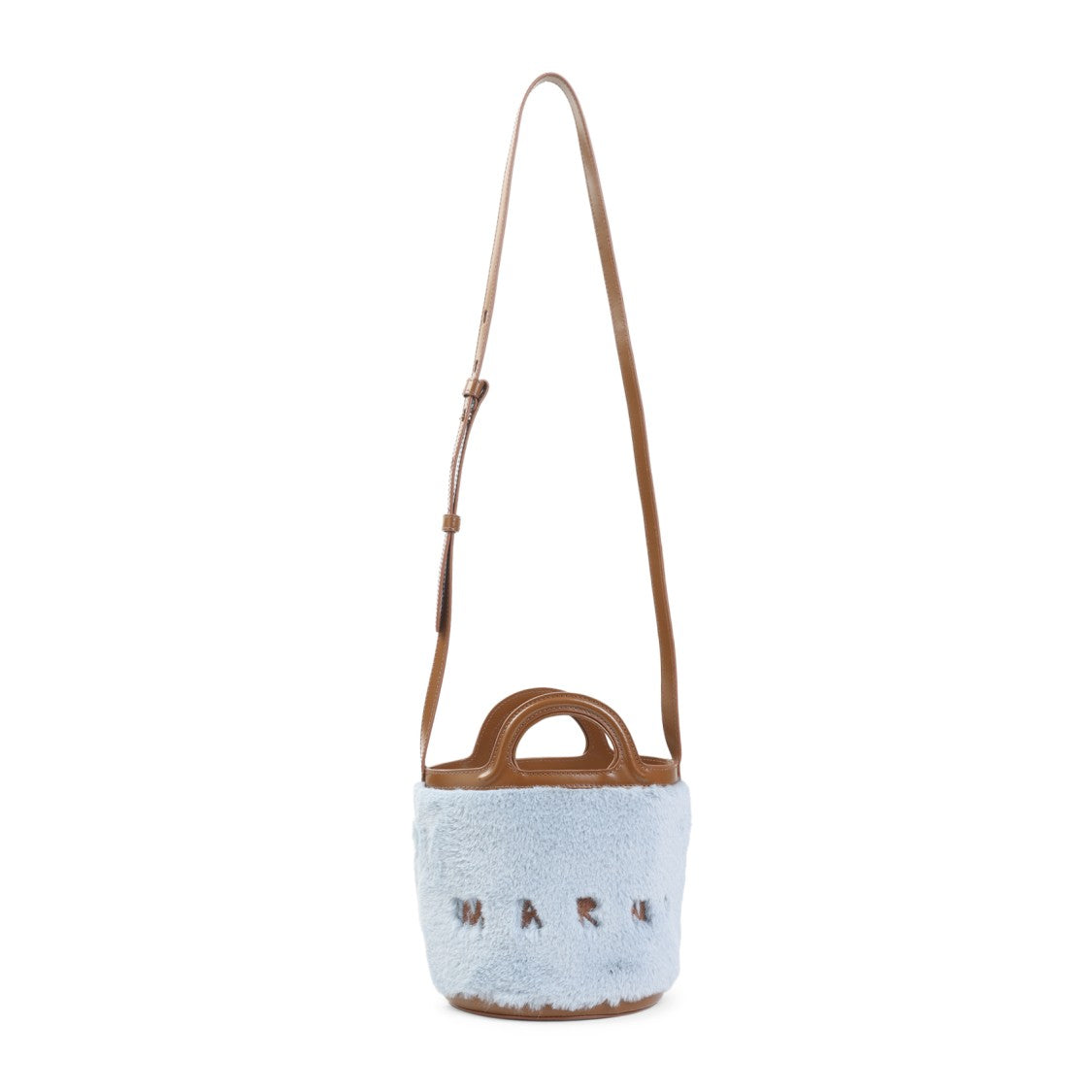 Marni Tropicalia Bucket Handbag In Light Blue Faux Fur