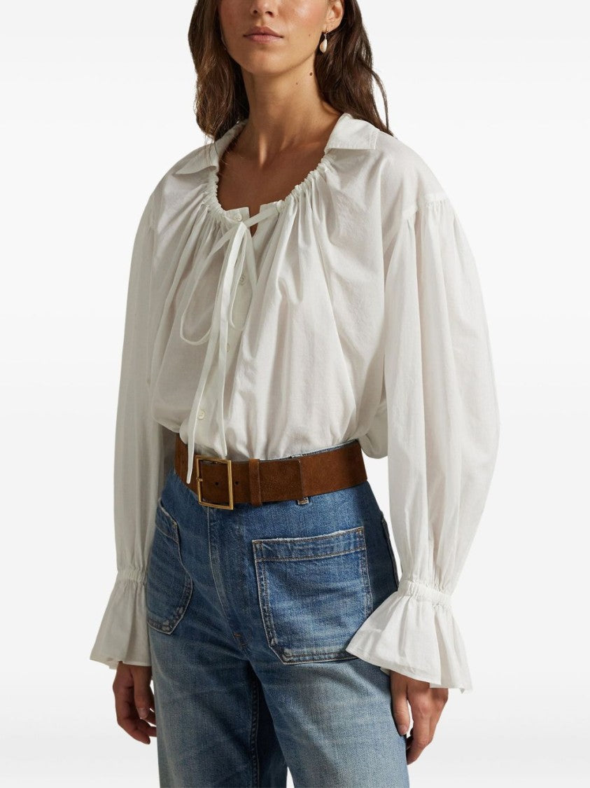 Polo Ralph Lauren Gathered Neckline Blouse With Ruffled Cuffs