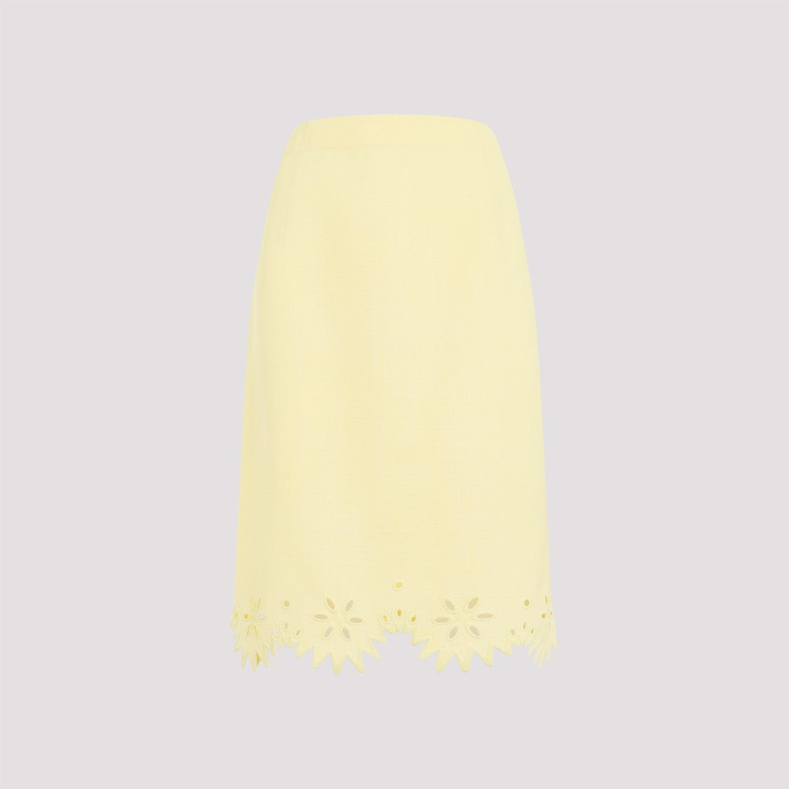 Bottega Veneta Grainy English Embroidery Yellow Viscose Midi Skirt
