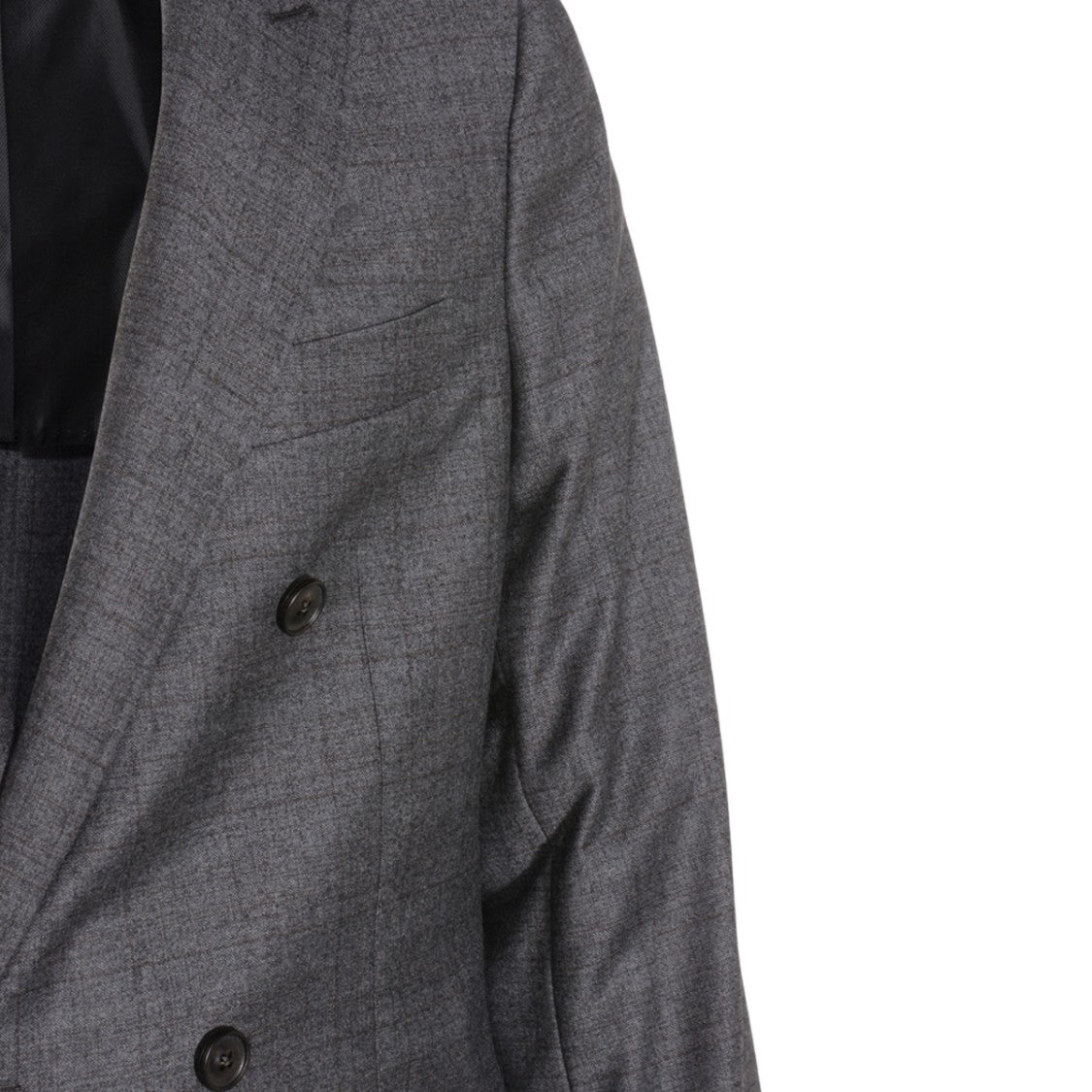 Canali Double-Breasted Checkered Grey Jacket With Notch Lapel
