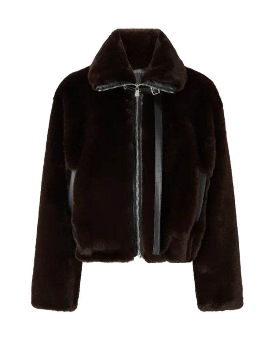 Pinko Brown Fur-Effect Blouson Jacket
