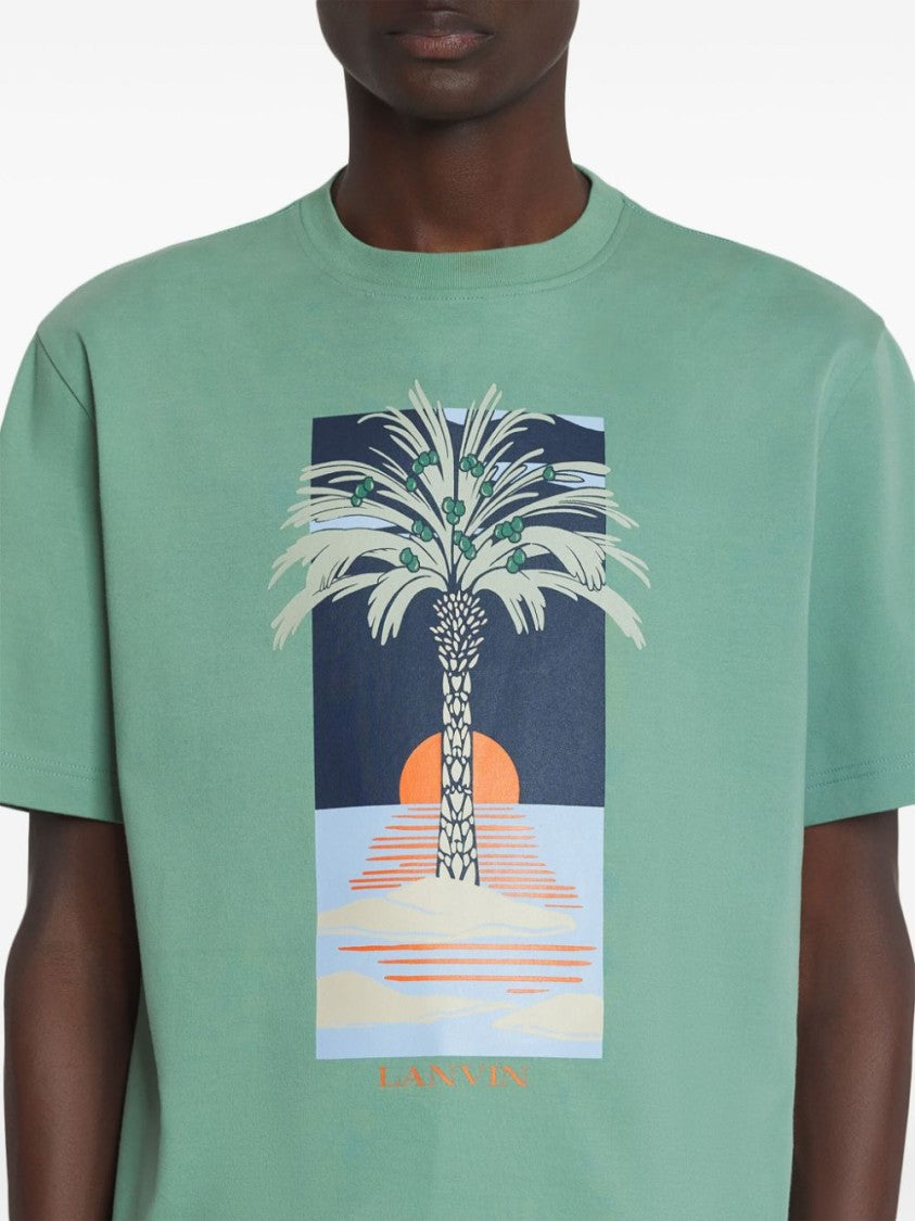 Lanvin Graphic Print Sea Green Crew Neck T-Shirt