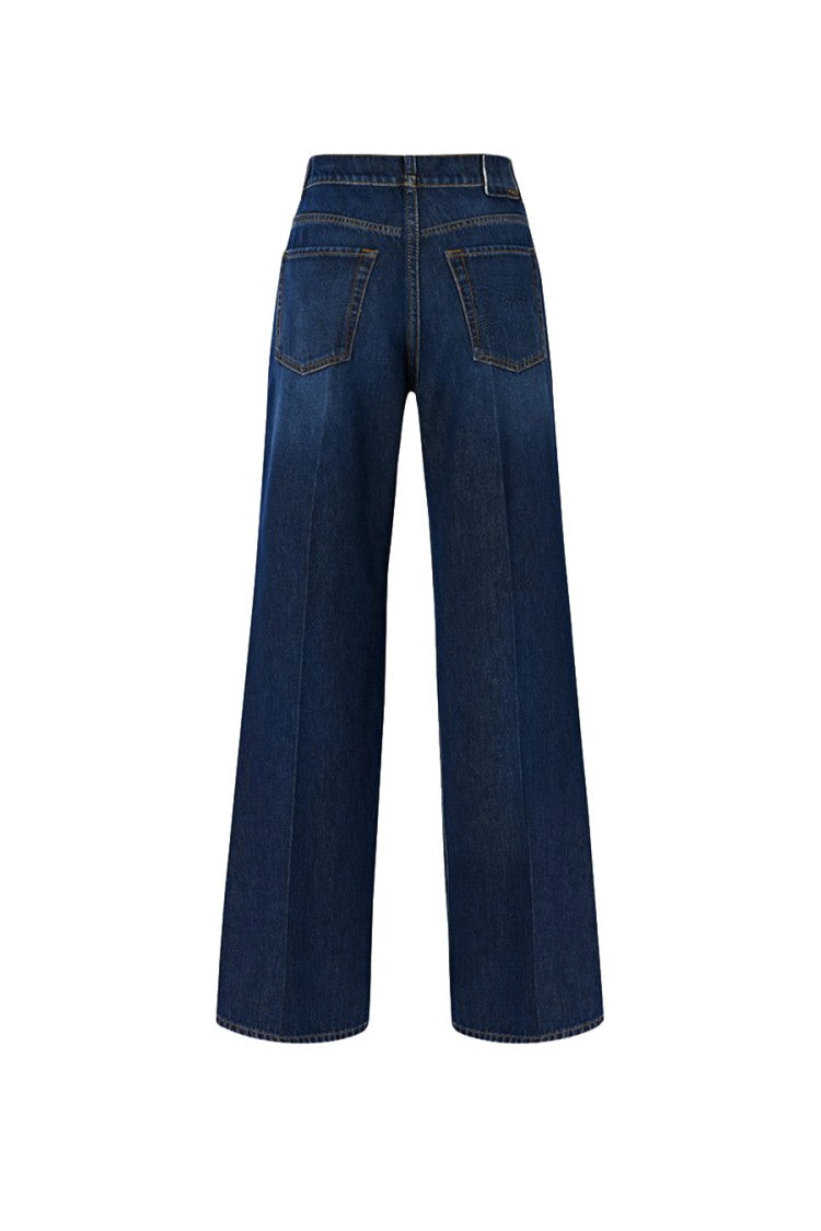 Pinko Blue Cotton Wide-Leg Cropped Jeans