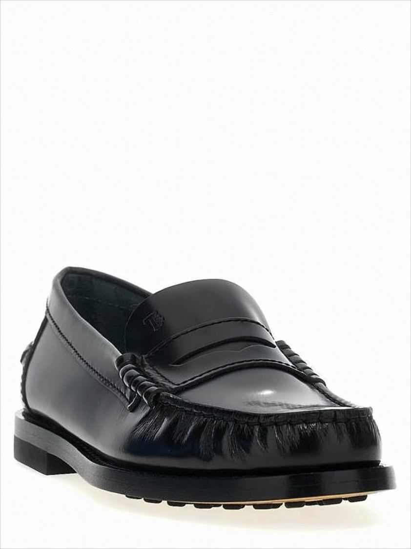 Tod's Calf Leather Penny Strap Loafers With Stacked Heel