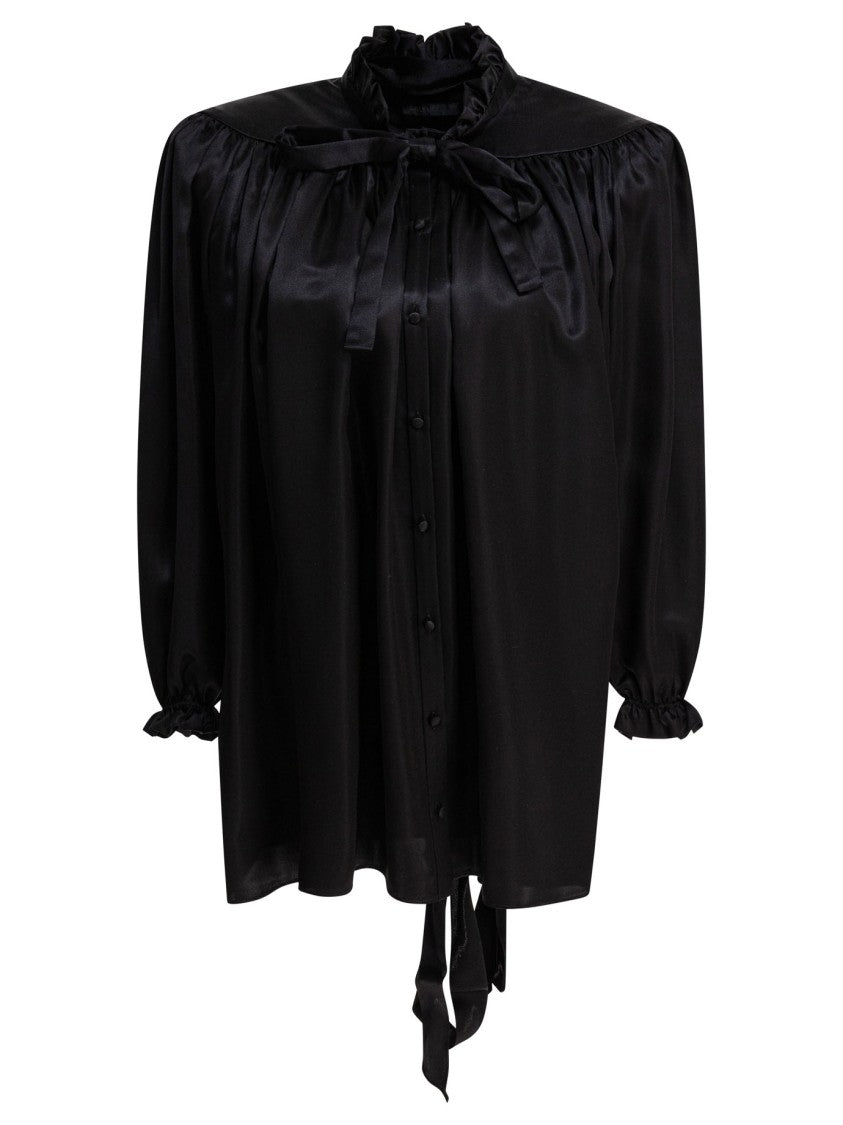 Balenciaga Black Silk Lace-Up Blouse