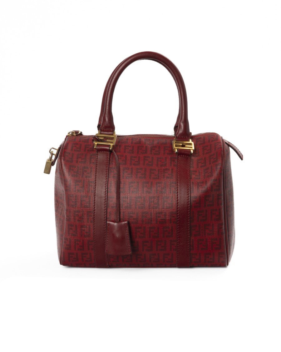 Fendi Red Ff Zucchino Small Canvas Boston Bag