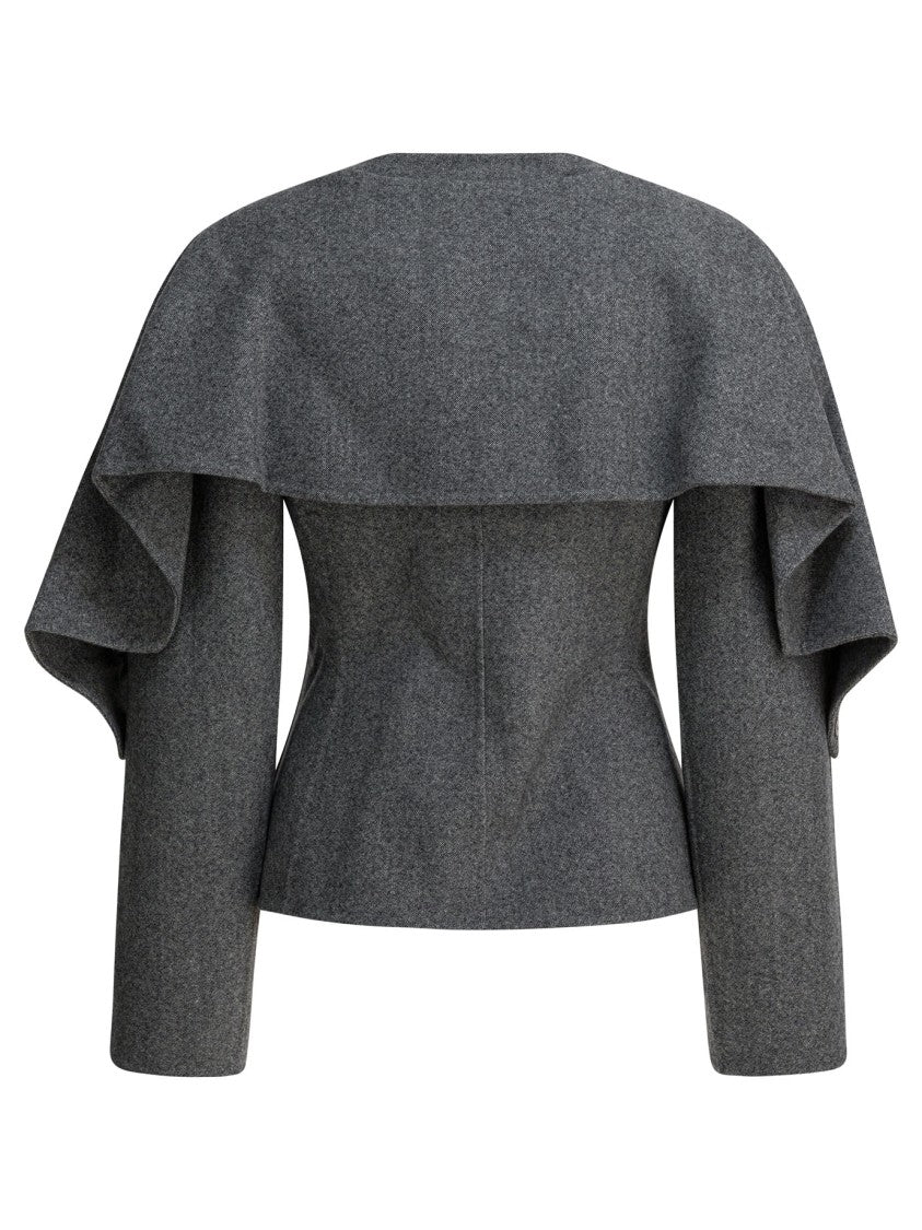 R2w Layered Puff Sleeve Wool Blend Jacket
