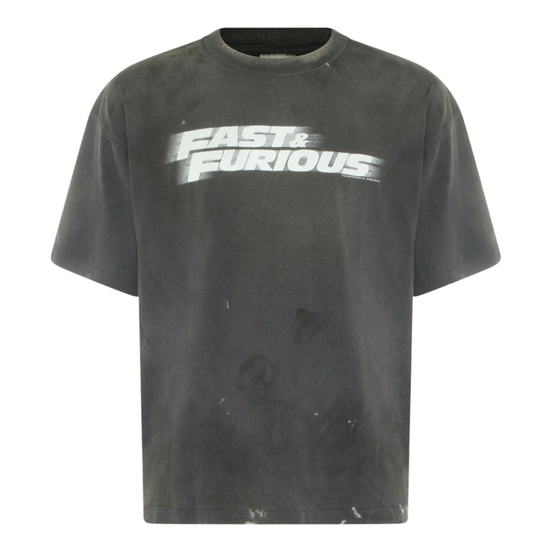 Saint Mxxxxxx Washed Black Graphic T-Shirt With Distressed Finish