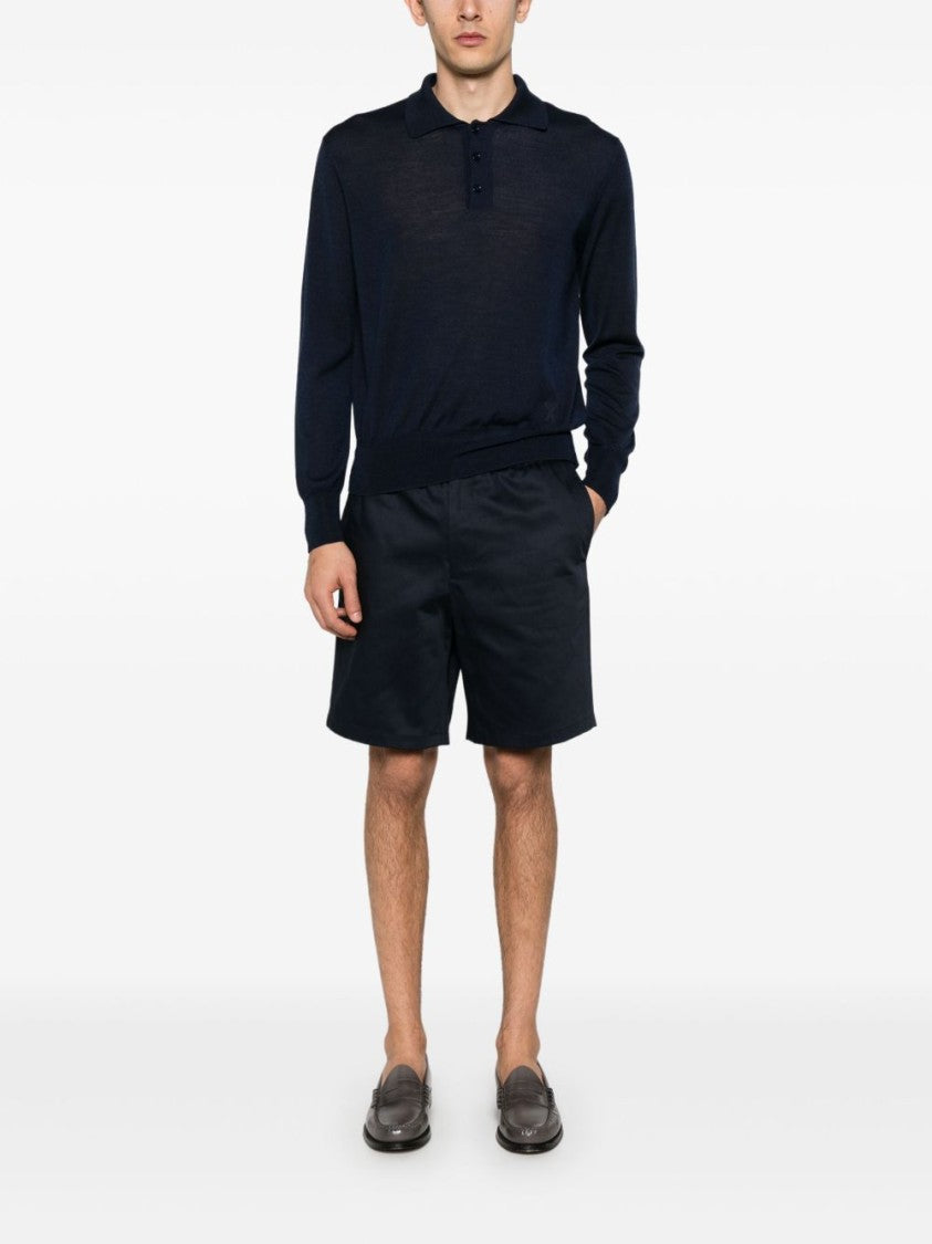 Ami Paris Navy Blue Long-Sleeve Polo Shirt