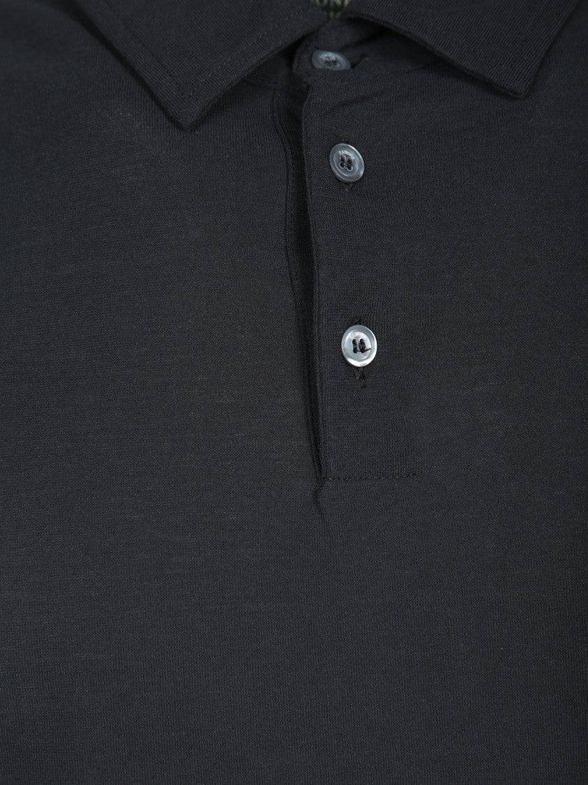 Zanone Polo-Collared Black T-Shirt With Button Placket
