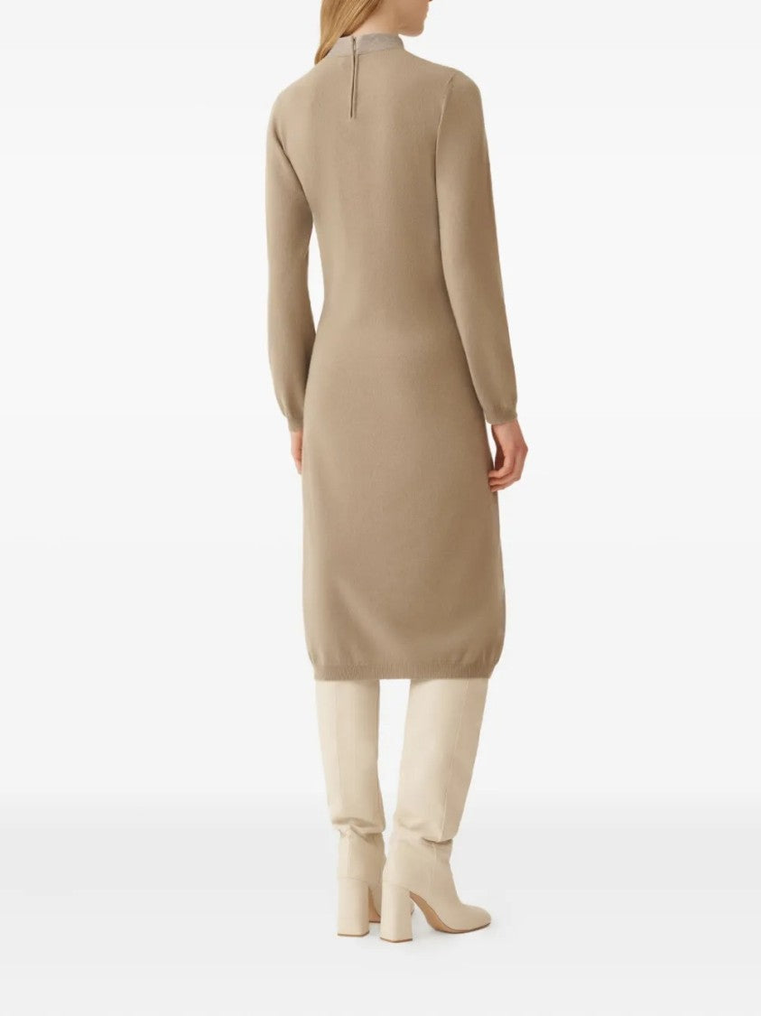 Fabiana Filippi High Neck Midi Dress With Puff Cuffs And Smooth Texture