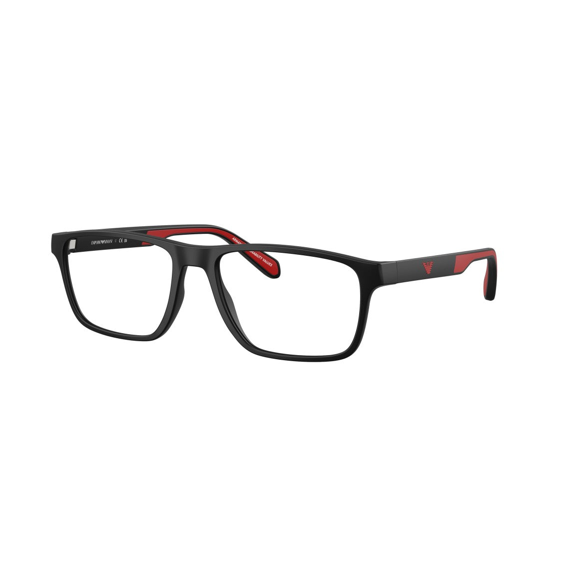 Emporio Armani 0Ea3233 Rectangular Eyeglass Frames With Red Inner Accents