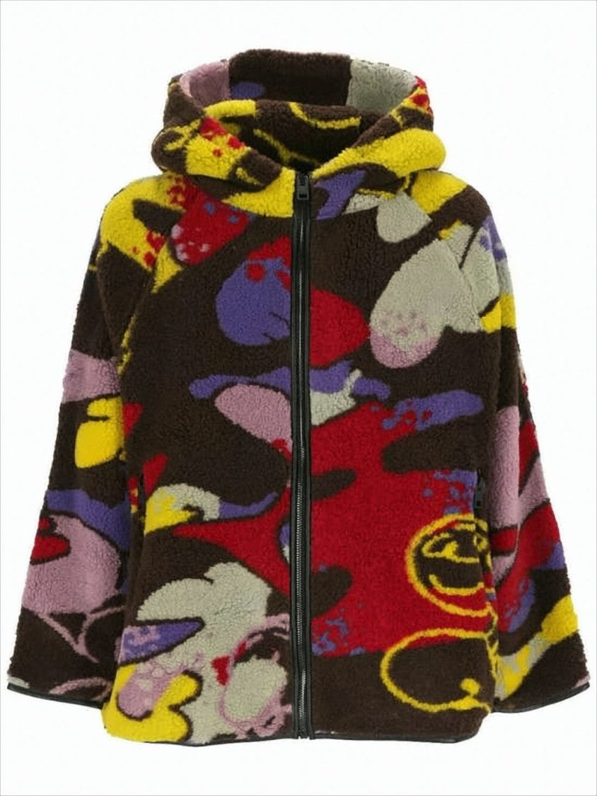 Sunnei Plush Fleece Jacket With Abstract Multicolor Pattern