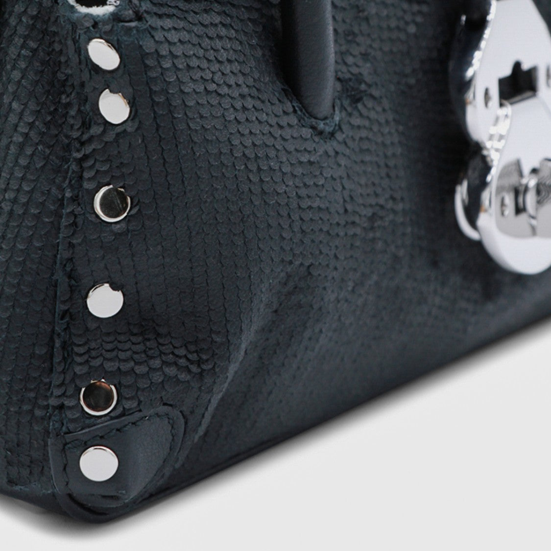 Zanellato Textured Black Structured Handbag With Silver-Tone Accents