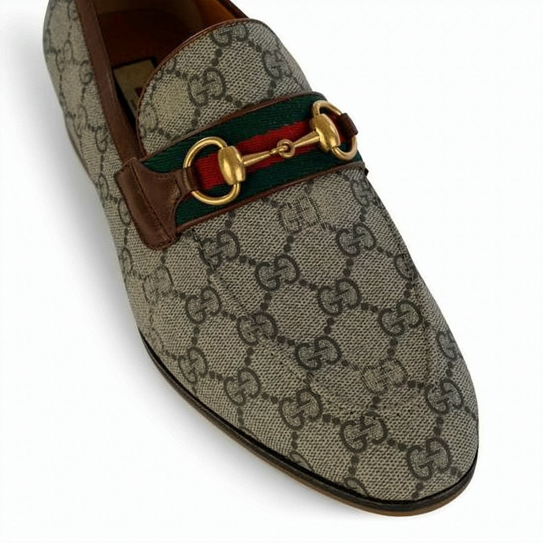 Gucci Signature Monogram Canvas Loafers With Gold-Tone Horsebit Detail