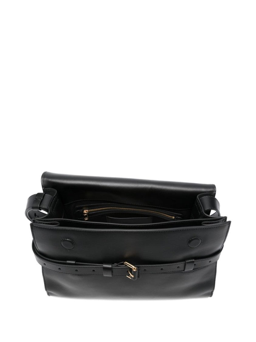 Moschino Black Rectangular Gold Buckle Silk Bag