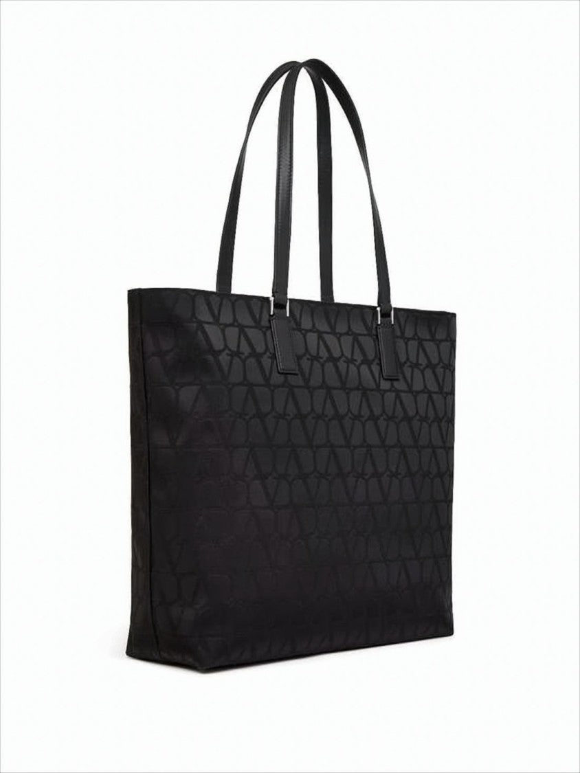 Valentino Garavani Structured Black Tote Bag With Embossed Logo Motif