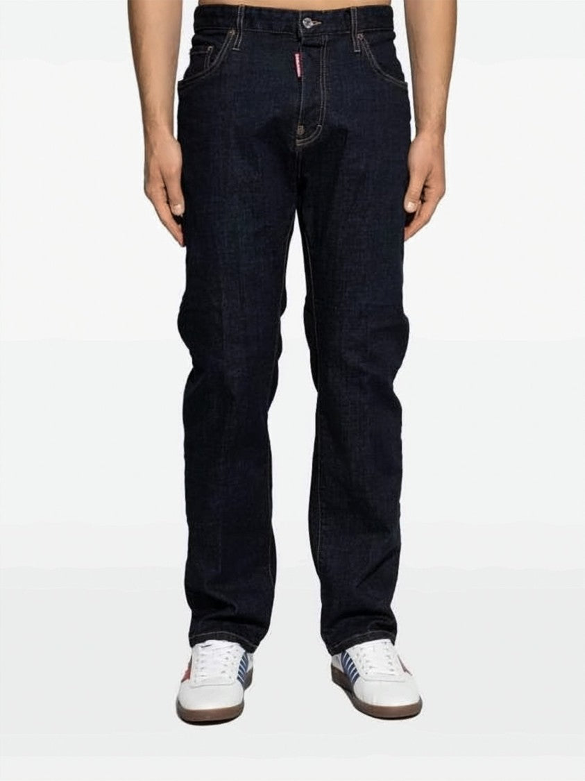 Dsquared2 Dark Indigo Straight-Leg Denim Pants With Signature Details