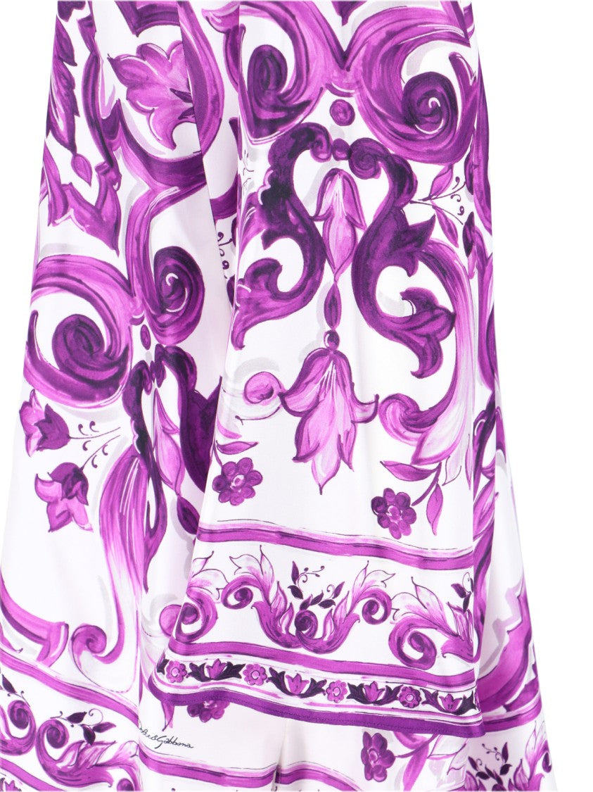 Dolce & Gabbana Vibrant Floral Print Midi Dress With Round Neckline And Straight Hem