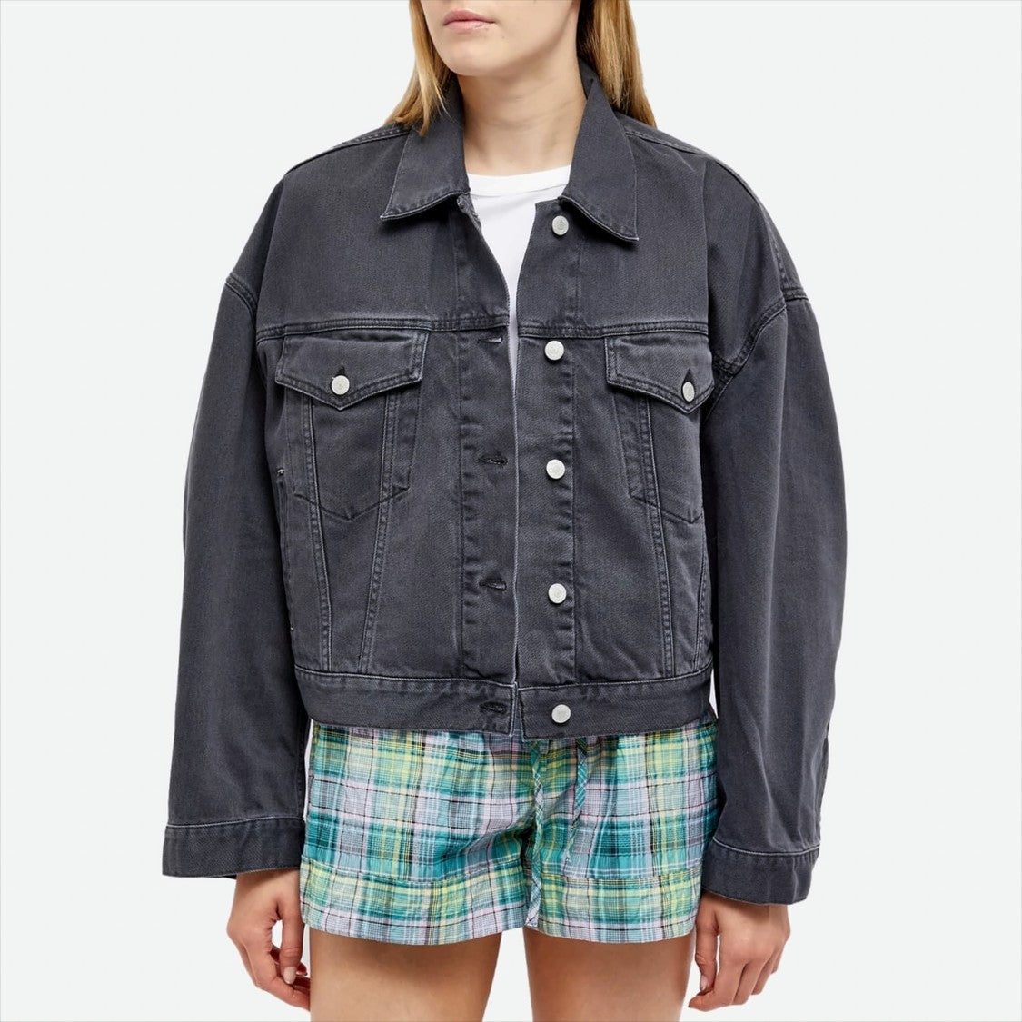 Acne Studios Loose-Fit Black Denim Trucker Jacket With Classic Collar And Button Closure