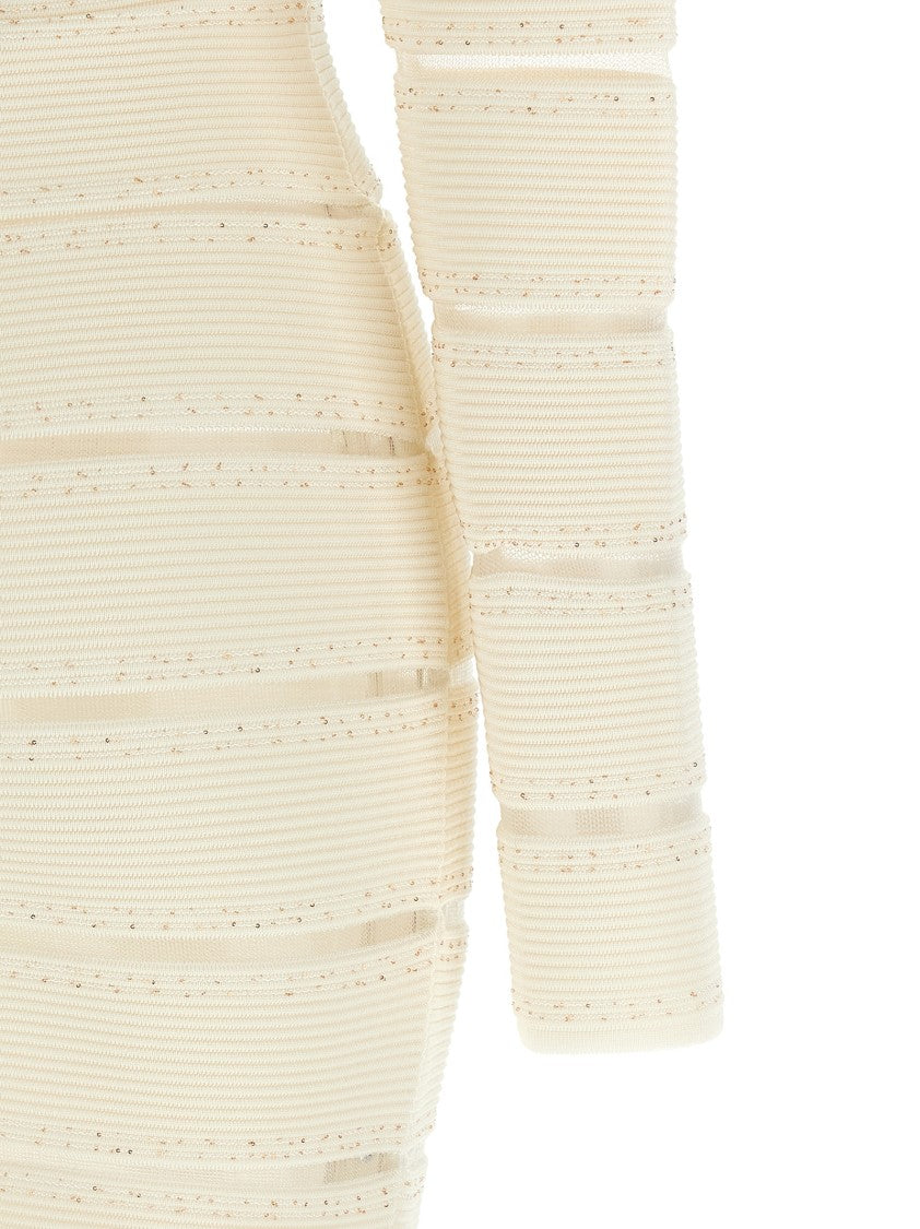 Balmain Bodycon Mini Dress With Mesh Inserts And Sequin Details