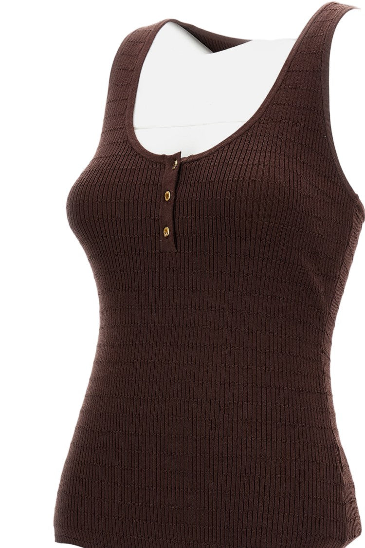 Elisabetta Franchi Ribbed Knit Top With Gold-Tone Button Detail