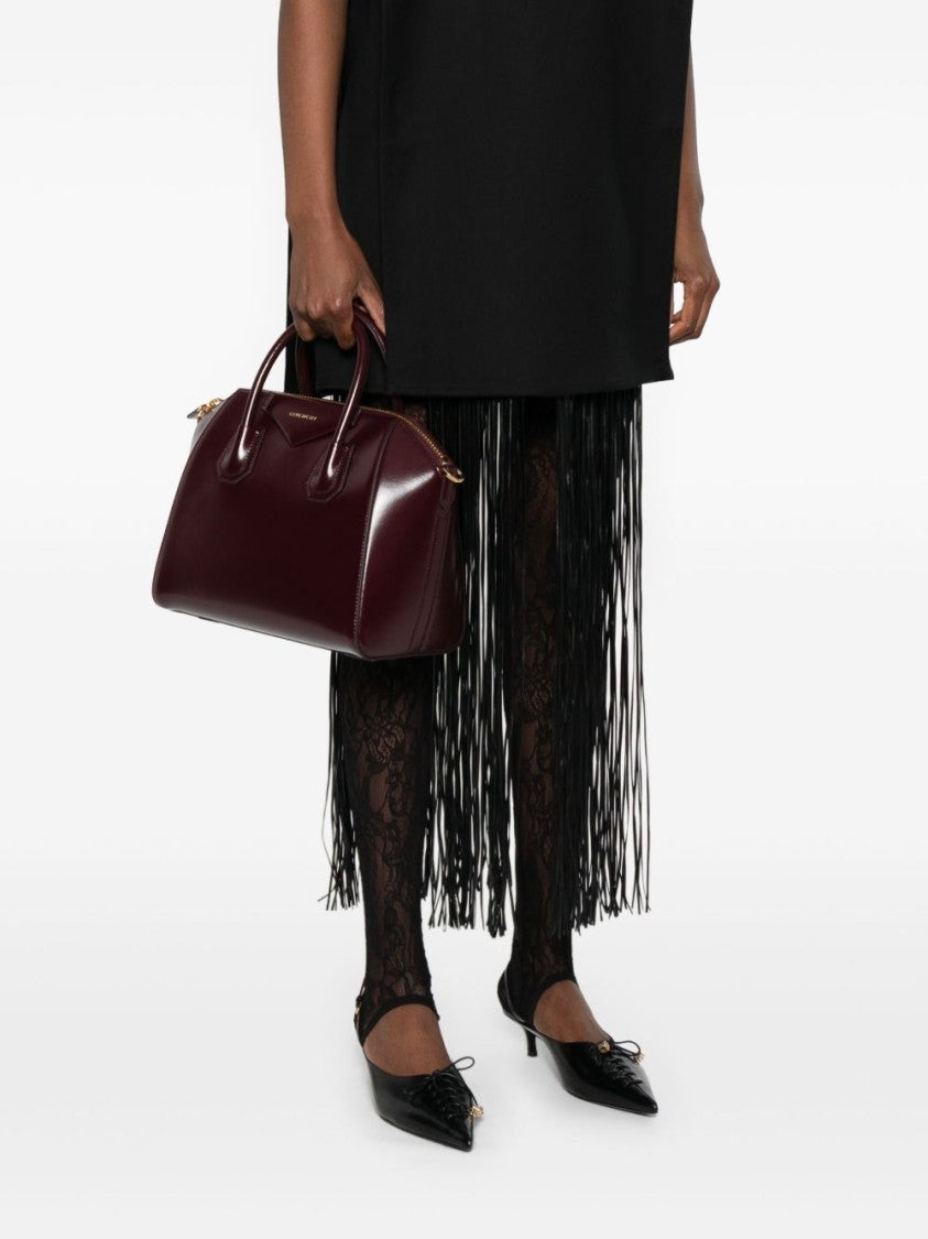 Givenchy Burgundy Structured Polished Leather Handbag