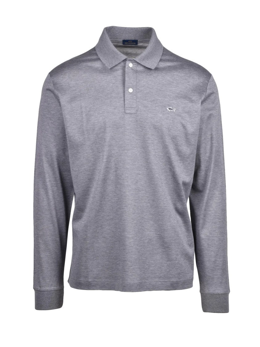 Paul & Shark Grey Long-Sleeve Cotton Polo Shirt