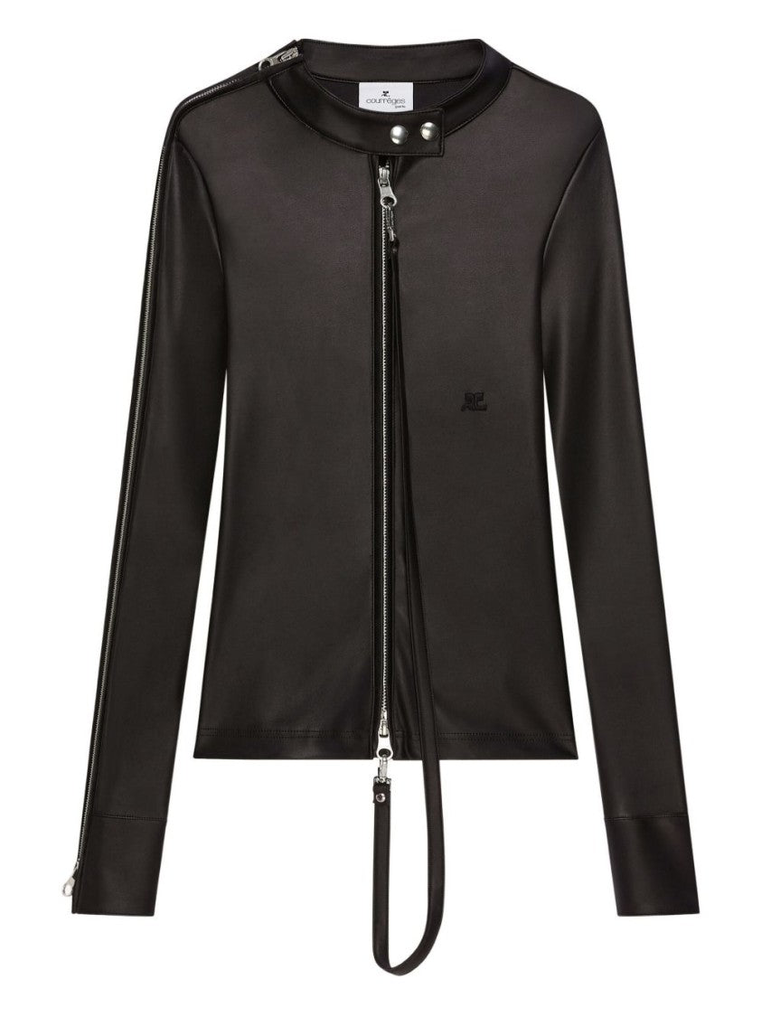 Courrèges Black Long Sleeve Zip Front Top