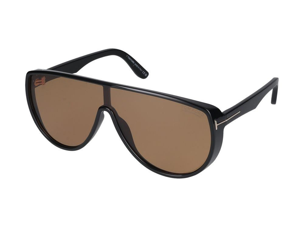 Tom Ford Brown Injected Oversized Shield Sunglasses