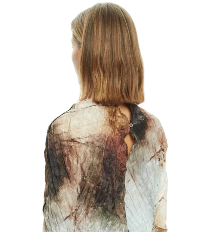 Mlo Crinkled Pleated Abstract Print Long-Sleeved Top