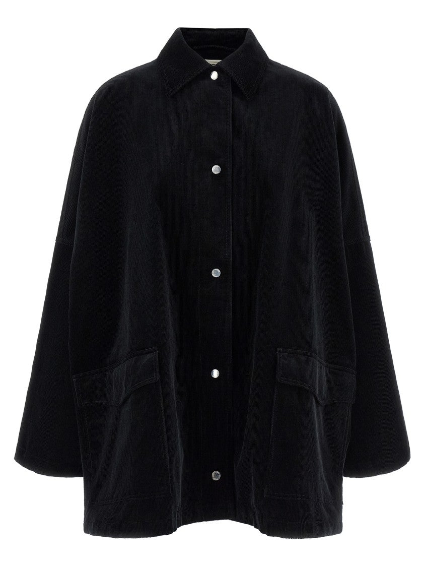 Totême Textured Velvet Overshirt With Flap Pockets And Snap Closure