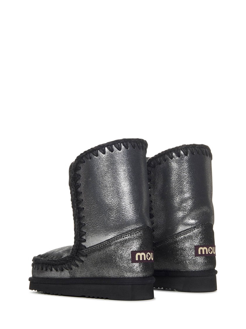 Mou Black Microglitter Double-Face Sheepskin Ankle Boots