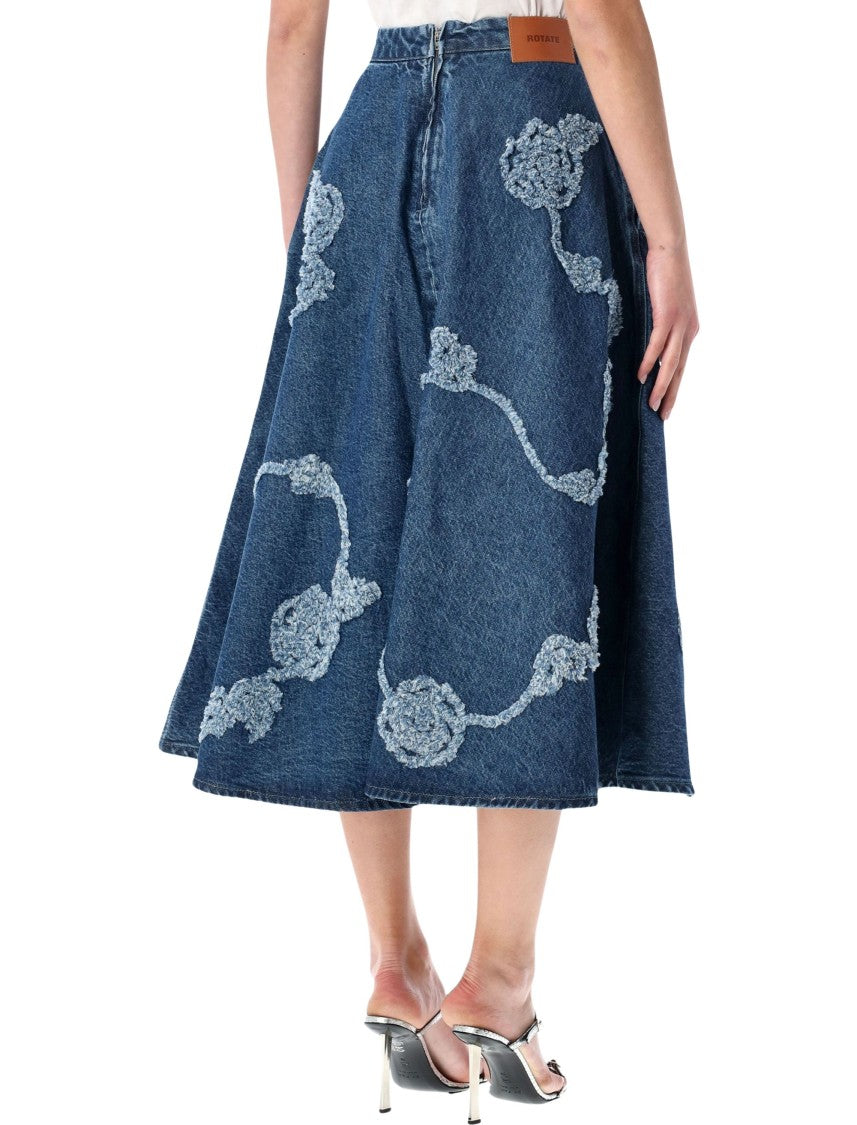Rotate Floral Denim Midi Skirt