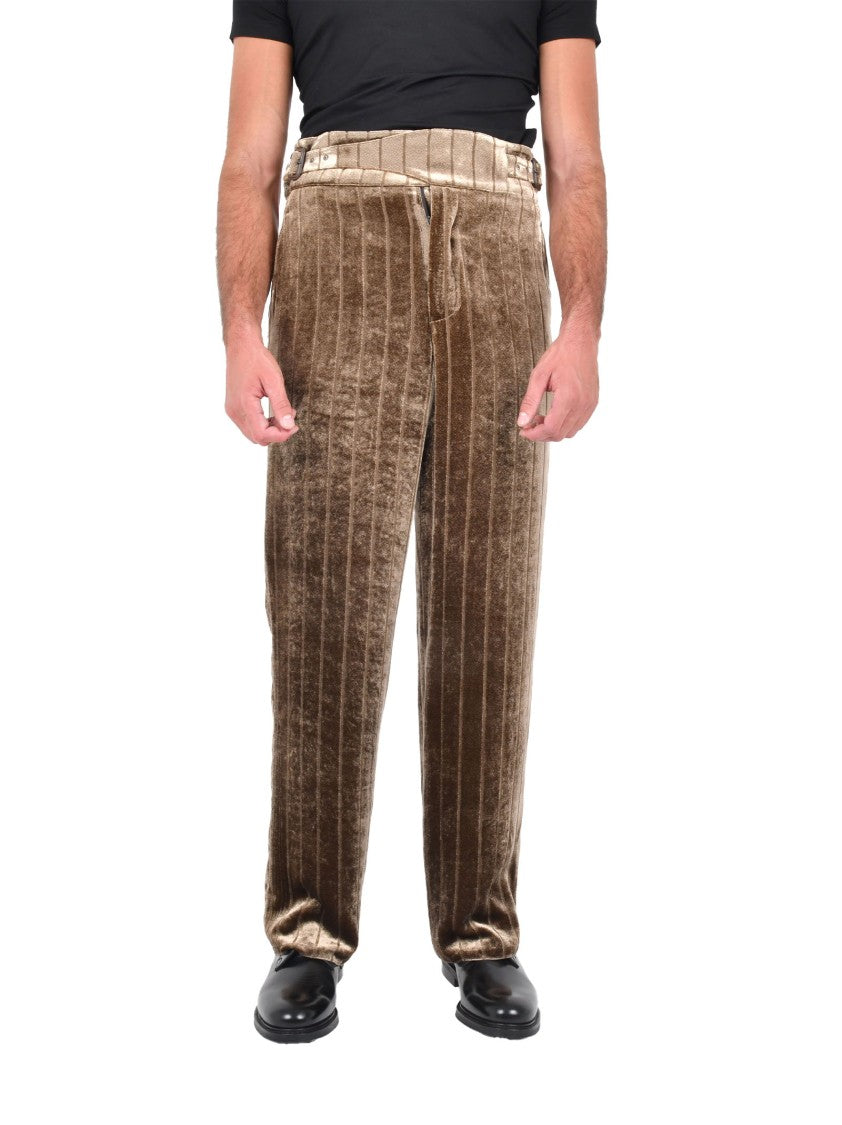 Emporio Armani Beige Corduroy Tailored Trousers With High Waistband
