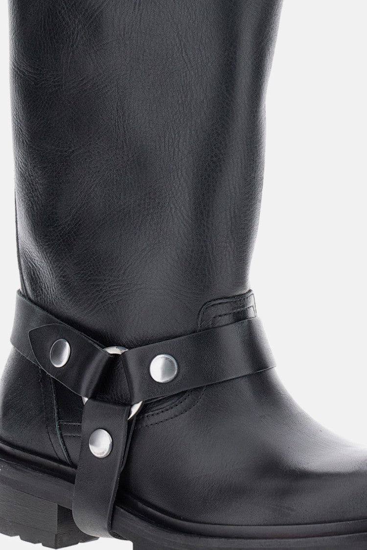 Golden Goose Distressed Black Leather Kurt Boots With Silver Accents