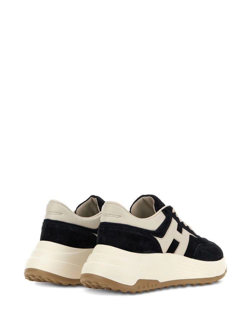 Hogan Black Chunky Sole Suede Leather Sneakers